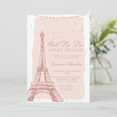 エッフェル塔 ローズゴールド グリッター ブラッシュ スウィート16 招待状 (スタンド正面)