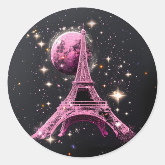 エッフェル塔 夜 月 ラウンドシール (正面)