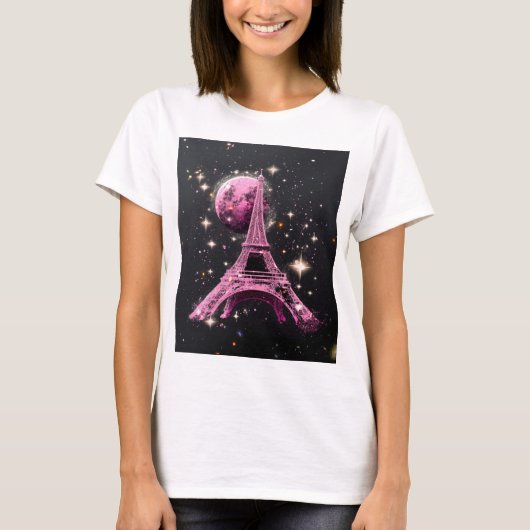 エッフェル塔 夜 月 Tシャツ (正面)
