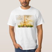 エッフェル塔 水彩の夕焼け アートプリント Tシャツ (正面)
