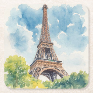 エッフェル塔 水彩画 パリ フランス 絵画 スクエアペーパーコースター