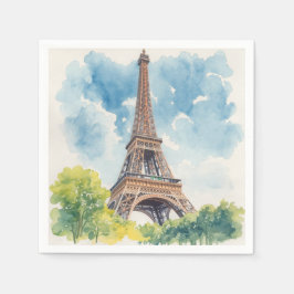 エッフェル塔 水彩画 パリ フランス 絵画 スタンダードカクテルナプキン