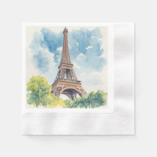 エッフェル塔 水彩画 パリ フランス 絵画 縁ありカクテルナプキン (正面)