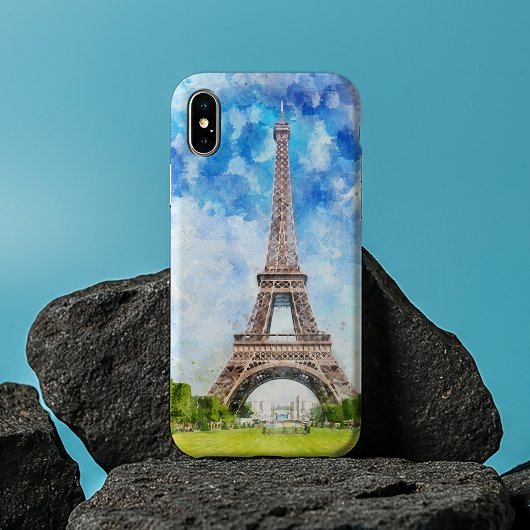 エッフェル塔 水彩 パリ スカイライン アートプリント Case-Mate iPhoneケース