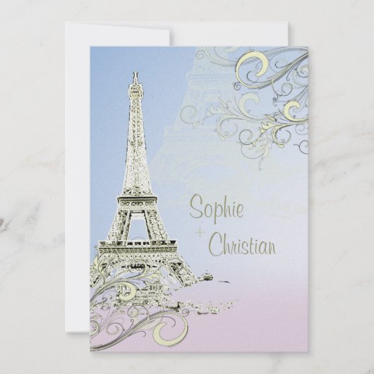 エッフェル塔+渦巻き　ウェディング招待状 招待状 (正面)