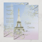 エッフェル塔+渦巻き　ウェディング招待状 招待状 (正面/裏面)