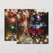 エッフェル塔、 花火 シャンパンの泡 招待状 (正面/裏面)