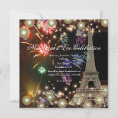 エッフェル塔、 花火 シャンパンの泡 招待状 (裏面)