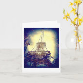 エッフェル塔、藍色、ブランク カード (黄色い花)