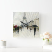 エッフェル塔 |雨の中のパリ スクエア壁時計 (ホーム)