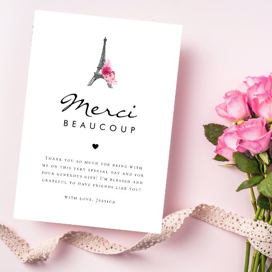 エッフェル塔 Merci Beaucoup フランスのウェディングシャワーのお礼カード サンキューカード