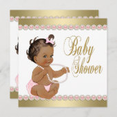 エティック・ガール・ダイアモンズ真珠ピンク金ゴールド赤ちゃんシャワー 招待状 (正面/裏面)