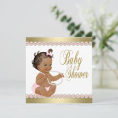 エティック・ガール・ダイアモンズ真珠ピンク金ゴールド赤ちゃんシャワー 招待状 (スタンド正面)