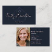 エテモダン実在ートプロフェッショナル不動産仲介業者ネイビー赤面 名刺 (正面/裏面)