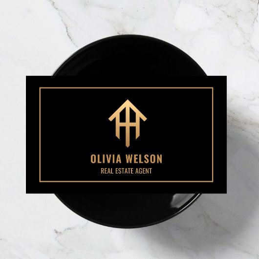 エテモダン実在ート代理店金ゴールドハウスロゴ&ブラック 名刺