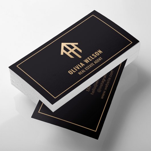 エテモダン実在ート代理店金ゴールドハウスロゴ&ブラック 名刺
