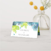 エテリアティール（緑がかった色）花フローラ結婚のエスコートカード プレイスカード (裏面)