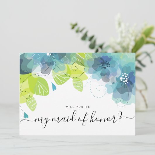 エテリアブルーの花が私のメイド・オブ・オーナー(花嫁付き添い人) 招待状 (スタンド正面)