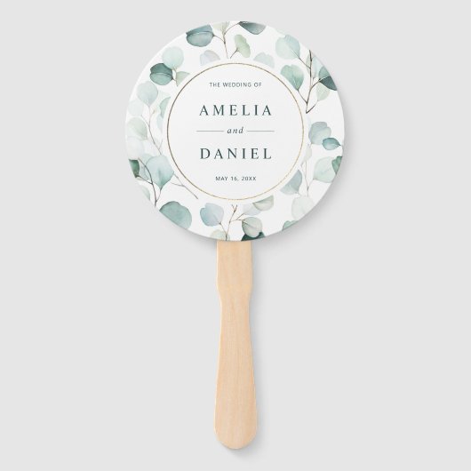 エテリアユーカリ金ゴールドグリーン結婚式 プログラム ハンドファン (正面)