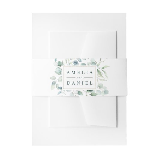 エテリアユーカリ金ゴールドフレームグリーン結婚リー 招待状ベリーバンド (正面例)