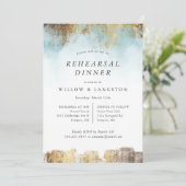 エテリアルウォーターカラーブルー金ゴールドリハーサルディナー 招待状 (スタンド正面)
