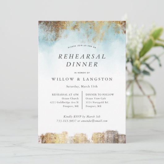 エテリアルウォーターカラーブルー金ゴールドリハーサルディナー 招待状 (スタンド正面)