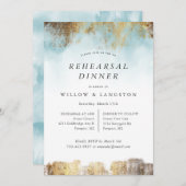 エテリアルウォーターカラーブルー金ゴールドリハーサルディナー 招待状 (正面/裏面)