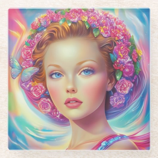 エテリアルクラウンポートレート ガラスコースター (正面)