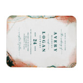 エテリアルダークティール（緑がかった色）&カッパー結婚式招待状 マグネット (横)