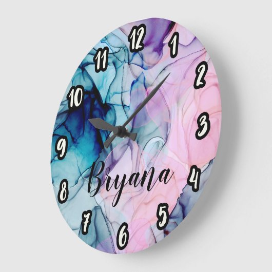 エテリアルティール(緑がかった色)ピンクパープルインキーグラモダンマー ラージ壁時計 (傾斜)