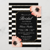 エテリアルピーチマグノリストライプア結婚白黒 招待状 (正面/裏面)