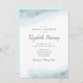 エテリアルブルーシルバーグラデーションブライダルシャワー 招待状 (正面/裏面)