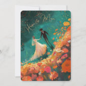 エテリアル開花-ティール(緑がかった色)アンドコーラル結婚ズスイート 招待状 (正面)