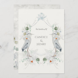 エテリアールホワイトフラワーブルーヘロン結婚自然 招待状