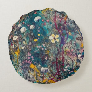 エテリアールワイルドフラワードリームス抽象芸術アートデザイン ラウンドクッション