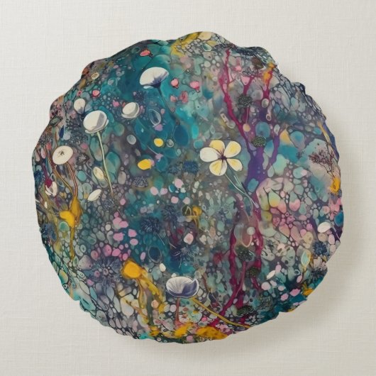 エテリアールワイルドフラワードリームス抽象芸術アートデザイン ラウンドクッション (裏面)