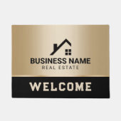 エテ実在ィーモダントハウスロゴブラック&金ゴールド ドアマット (正面)