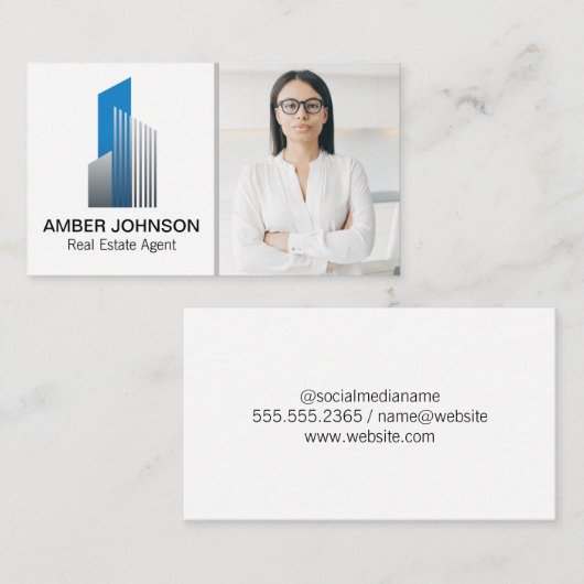 エテ実在ス建物ロゴ | 眼鏡付き女性 名刺 (正面/裏面)