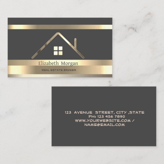 エテ実在ートストライプの金ゴールドハウスルーフグレイ 名刺 (正面/裏面)