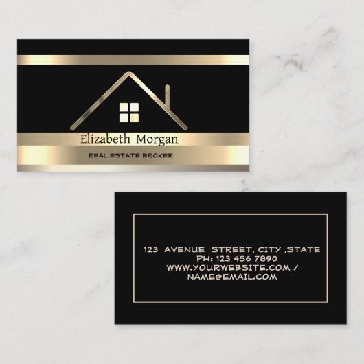 エテ実在ートストライプの金ゴールドハウスルーフブラック 名刺 (正面/裏面)