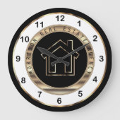 エテ実在ートデザインの金ゴールド、白と黒 ラージ壁時計 (正面)