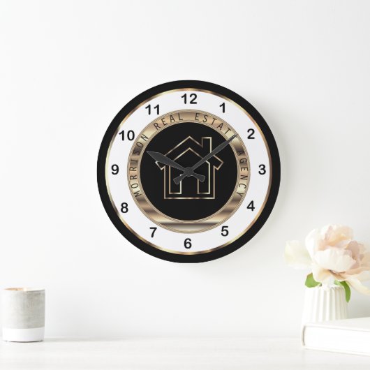 エテ実在ートデザインの金ゴールド、白と黒 ラージ壁時計 (ホーム)