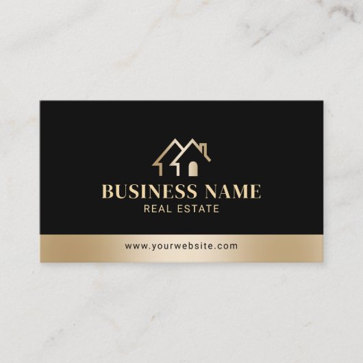 エテ実在ートハウスロゴモダンブラック&金ゴールド不動産仲介業者 名刺 (正面)