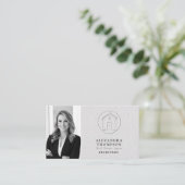 エテ実在ートフェイクエンボス白黒モダン写真 名刺 (スタンド正面)