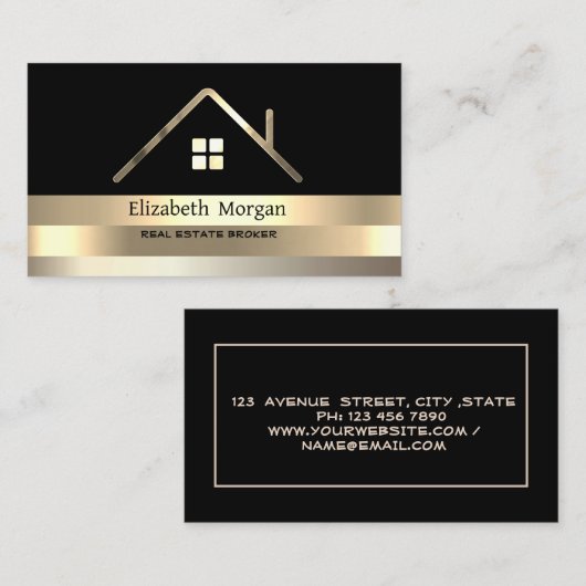 エテ実在ートブローカーハウス金ゴールドストライプのルーフブラック 名刺 (正面/裏面)