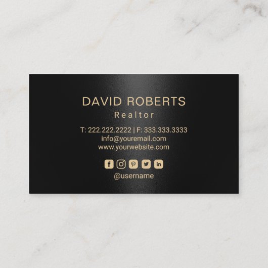 エテ実在ート不動産仲介業者ブラック&金ゴールドカスタムハウスロゴ 名刺 (裏面)