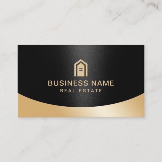 エテ実在ート不動産仲介業者ブラック&金ゴールドカスタムハウスロゴ 名刺 (正面)