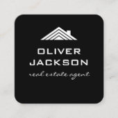 エテ実在ート白黒 |ルーフトップ不動産仲介業者 スクエア名刺 (正面)