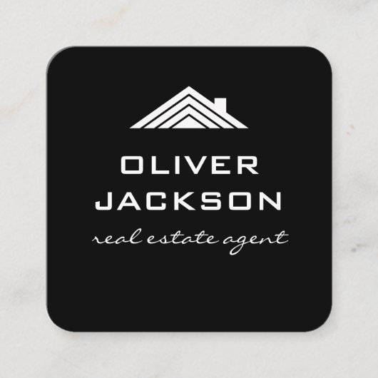 エテ実在ート白黒 |ルーフトップ不動産仲介業者 スクエア名刺 (正面)
