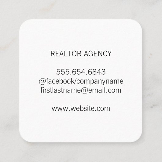 エテ実在ート白黒 |ルーフトップ不動産仲介業者 スクエア名刺 (裏面)